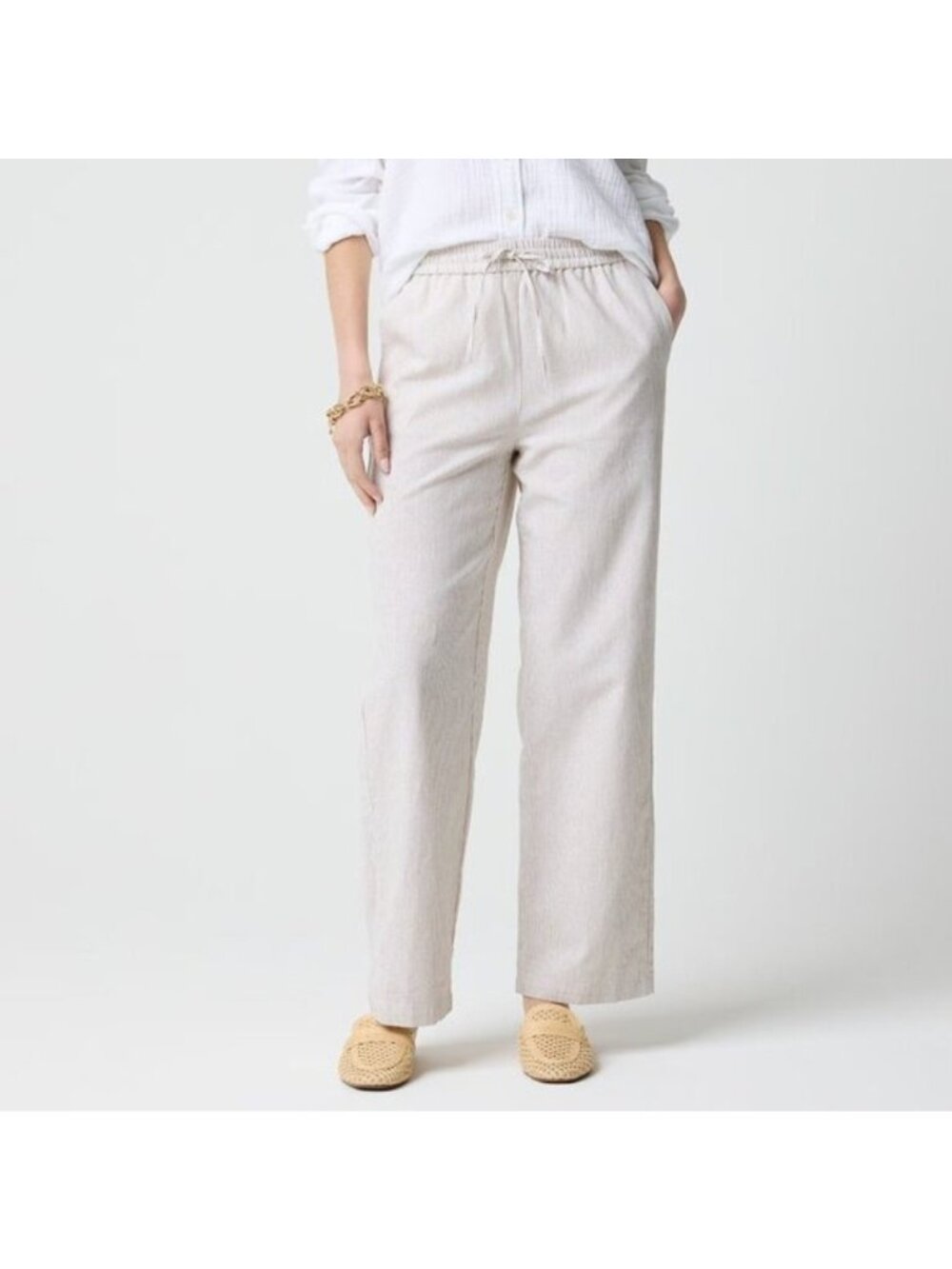 NWT J.Crew Factory Women 6 Petite Linen Cotton Slim Wide Leg Drawstring Pants 6P